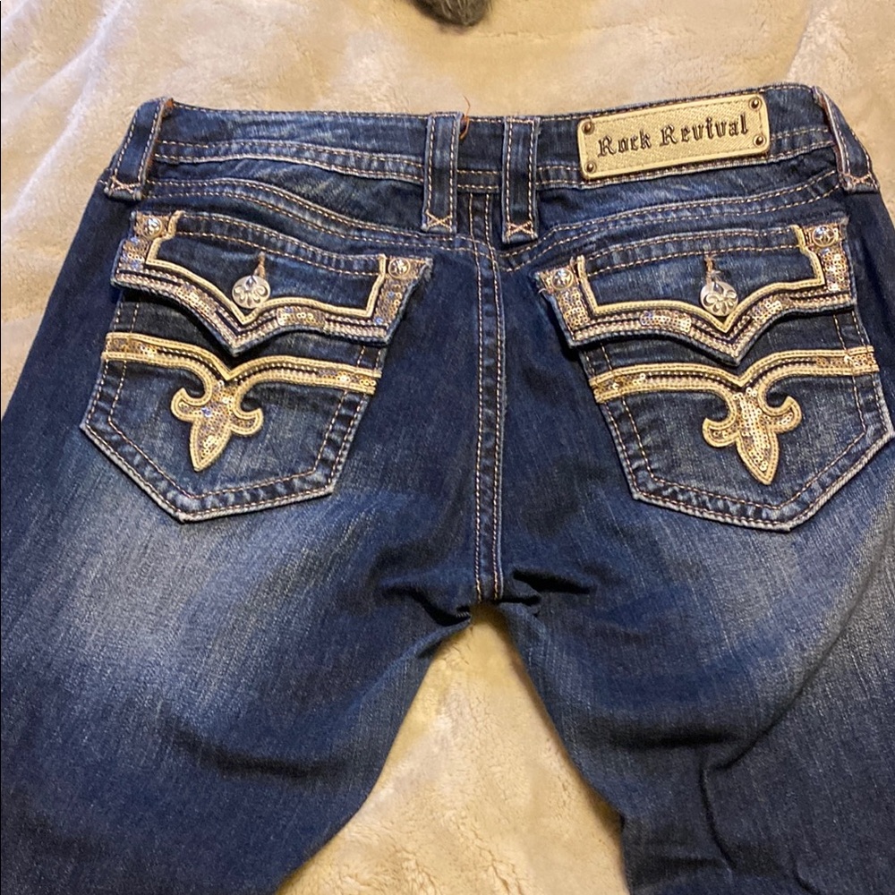 Rock Revival Blue Jeans with Embellished Pockets